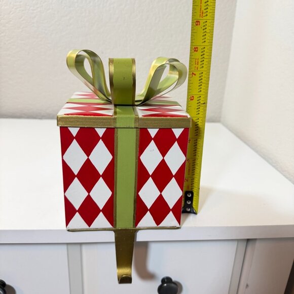 BALLARD DESIGNS Gift Box Stocking Hanger Harlequin Metal Bow Box RARE RETIRED! - Picture 13 of 15